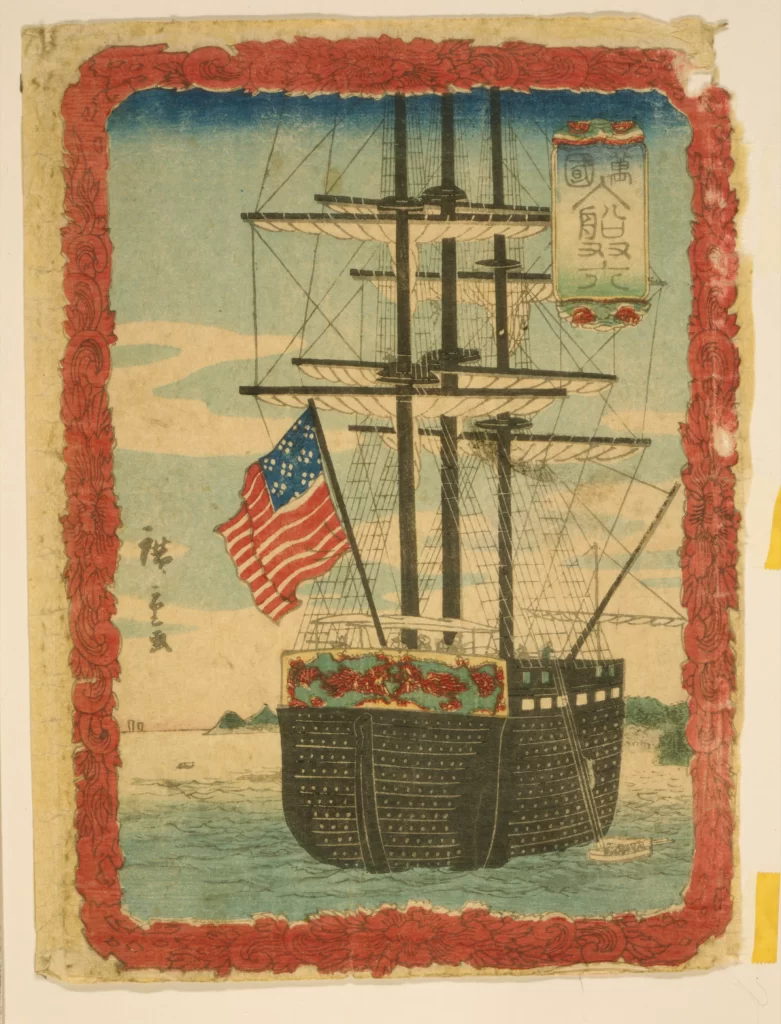 Sailing Ship American Flag Traditional Art Japanese Ocean Historical