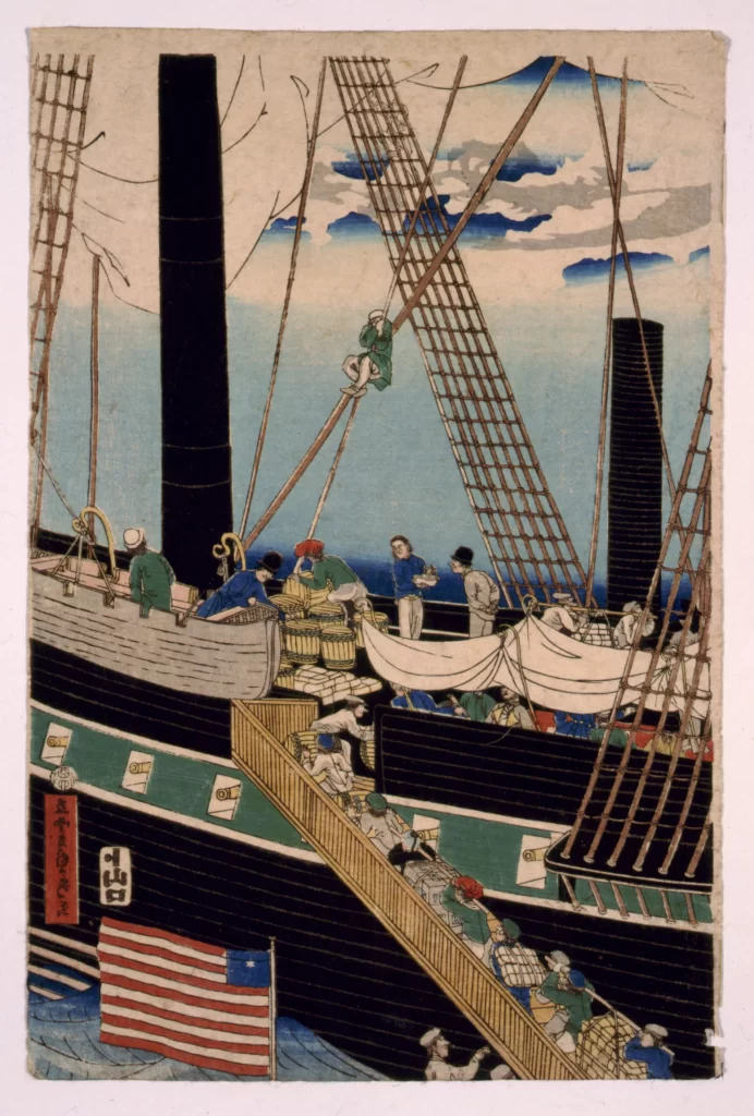 Sailing Ship Crew Clouds Sea Flag Traditional Art