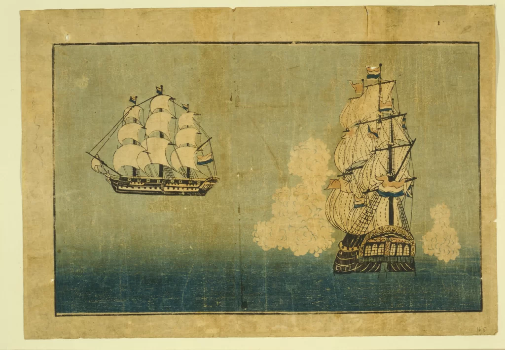 Sailing Ships Blue Sky Sea Smoke Flags Historical