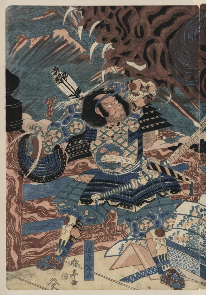 Samurai Traditional Armor Dynamic Pose Vibrant Colors Japanese Art