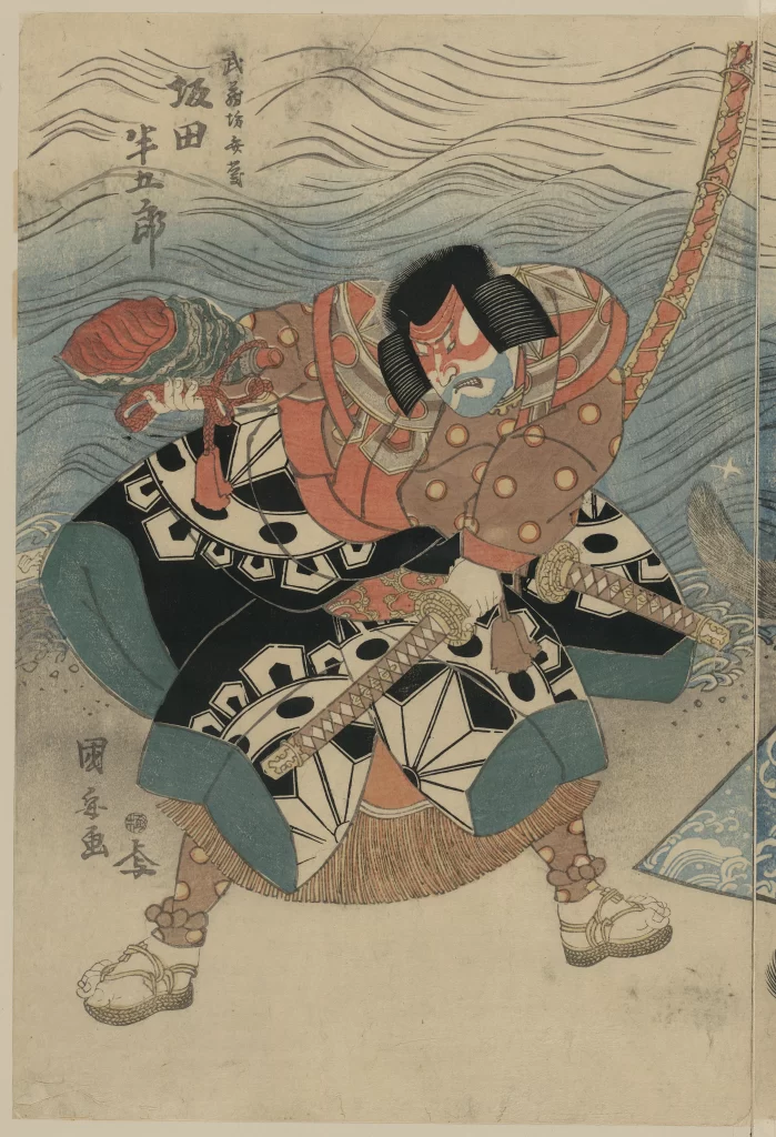 Samurai Traditional Attire Dynamic Pose Vibrant Colors Japanese Art