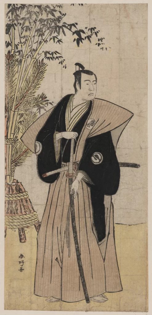 Samurai Traditional Attire Sword Bamboo Nature Monochrome Ukiyo-e