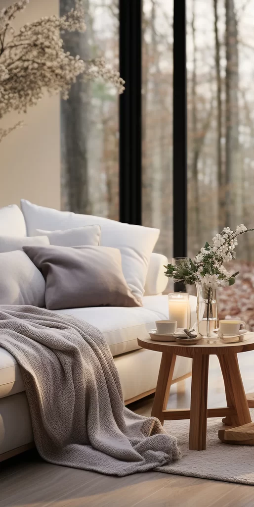 Scandinavian Living Room with Blossom View
