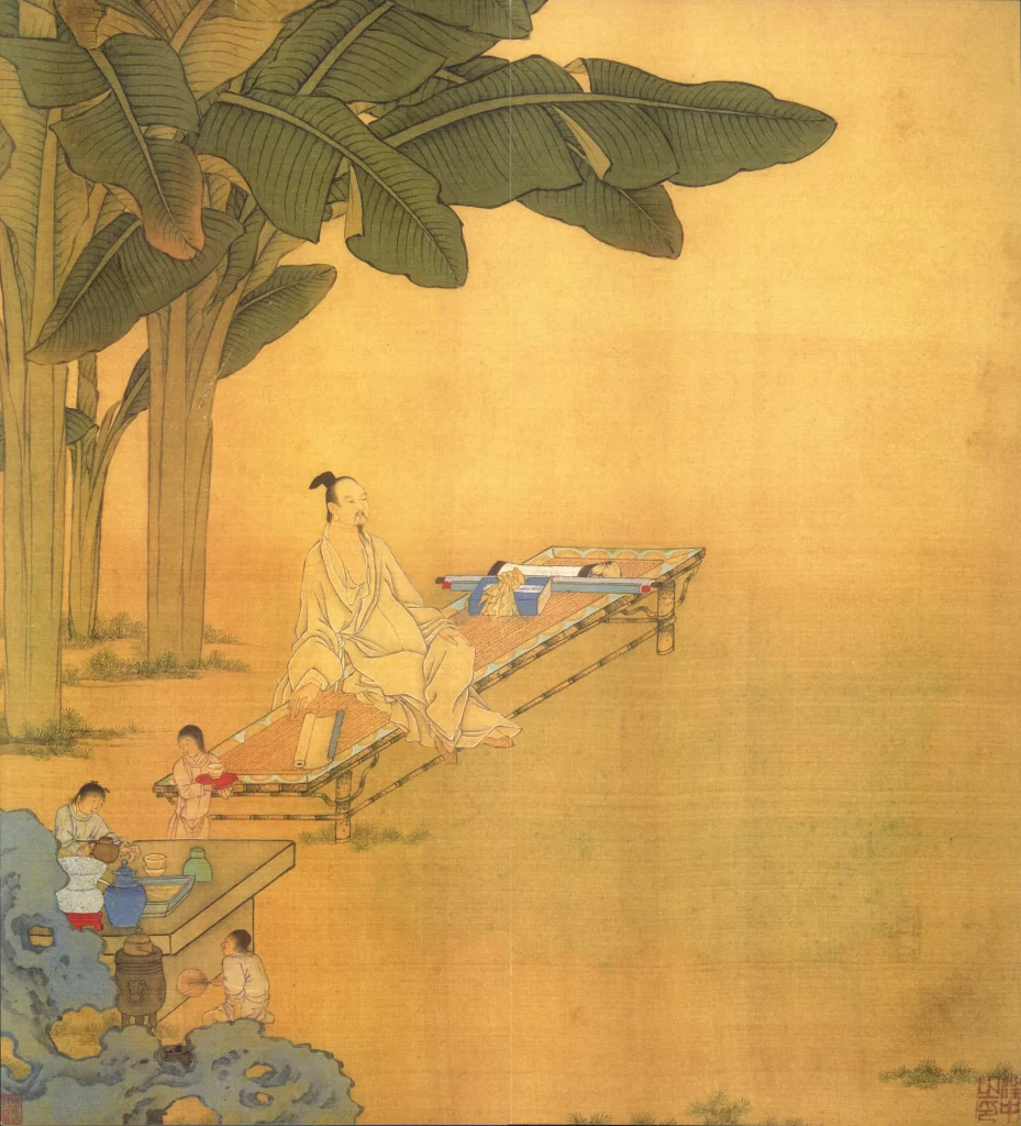Scholar Reclining Banana Tree Tea Incense Wang Zhong