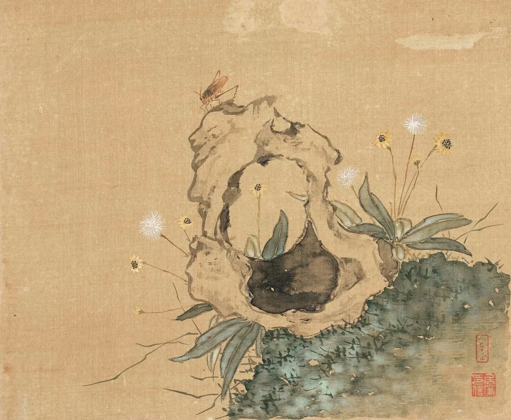 Scholar Rock Grasshopper Wild Chrysanthemum Ju Lian