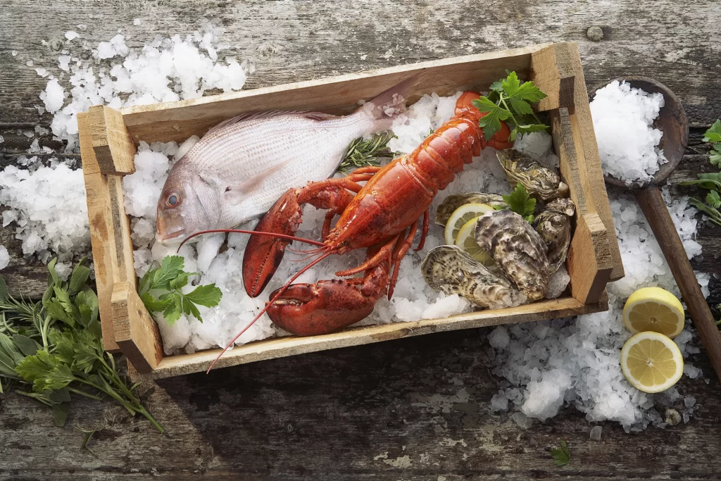 Seafood Fresh Lobster Fish Oysters Ice