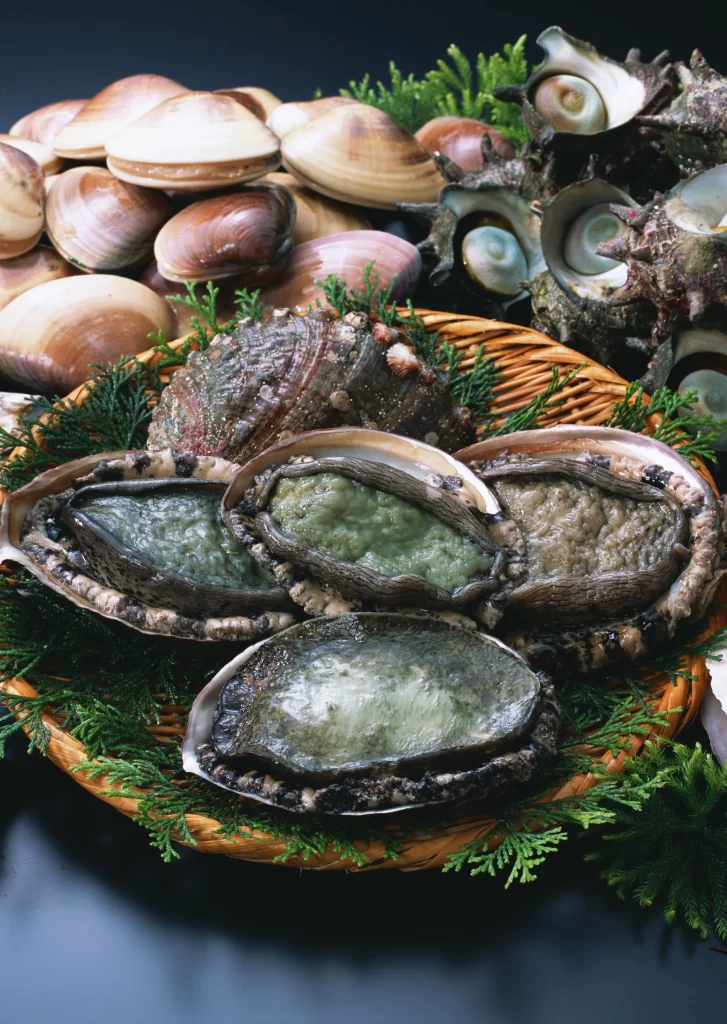 Seafood Shellfish Raw Greenery Dark Background