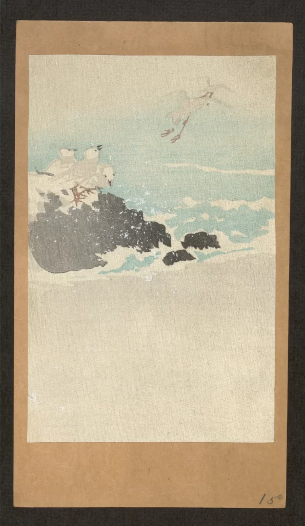 Seagulls Ocean Rocks Minimalist Pastel