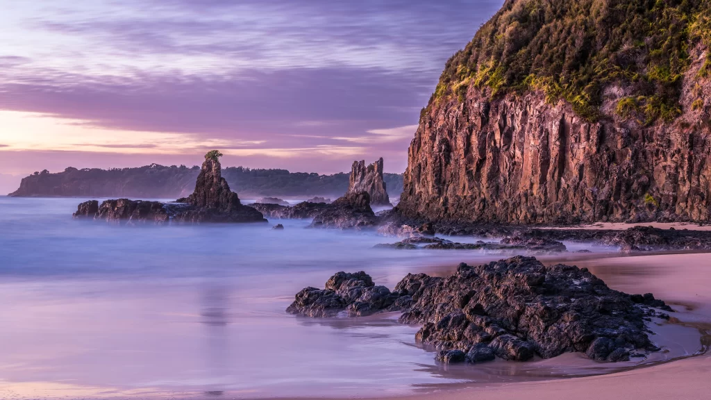 seascape rocky cliffs sunset tranquil nature