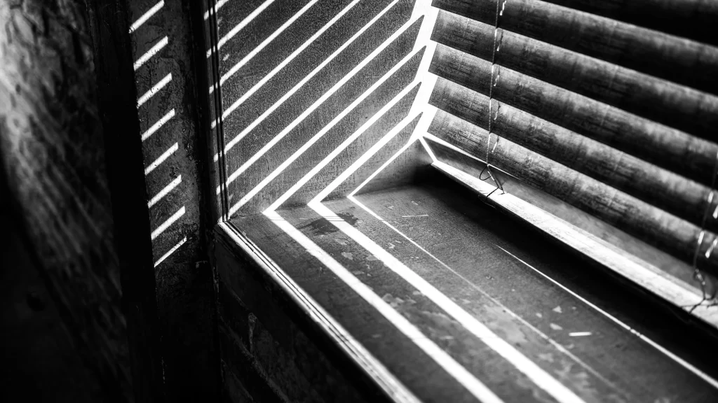 shadows sunlight blinds window sill monochrome