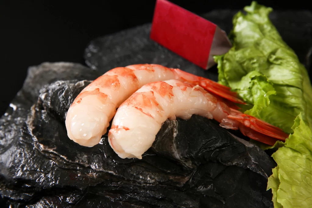 Shrimp Raw White Reddish Shell Dark Slate