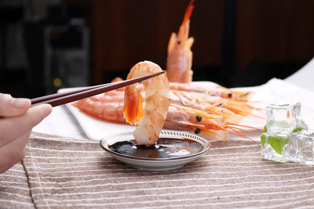 Shrimp Sushi Raw Orange White Plate