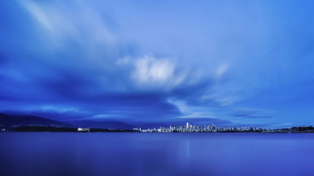 sky clouds city water reflection dusk