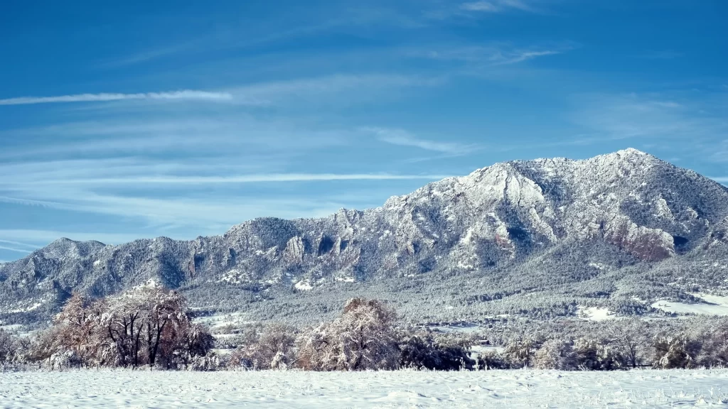 snow mountain trees sky winter