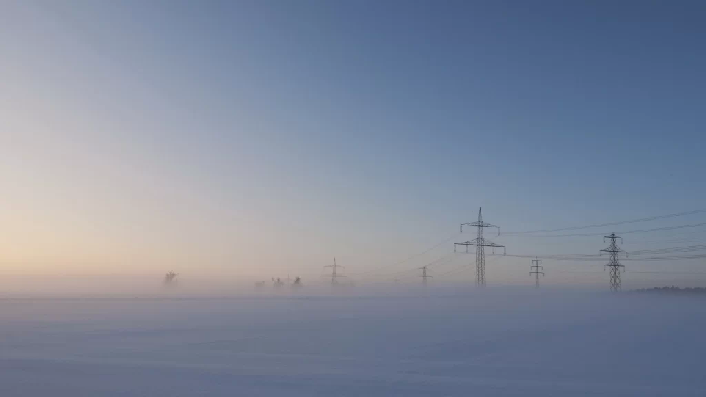 snow power lines fog landscape tranquility winter