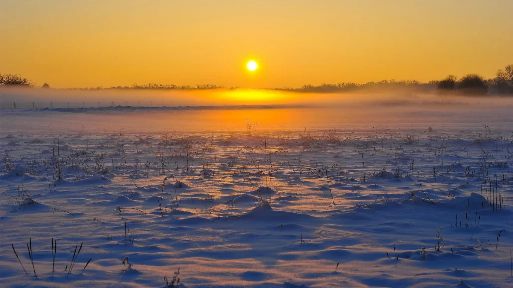 snow sunrise winter landscape fog