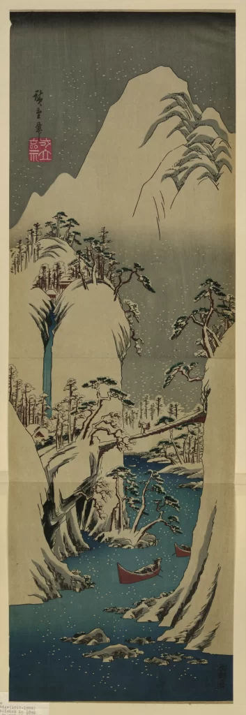 Snowy Landscape Traditional Art Serene Blue Tones Nature Japanese Style