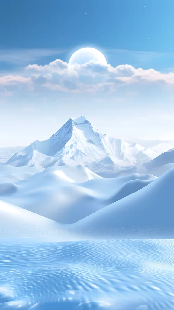 Snowy Mountain Landscape Moonlight Clouds Serene