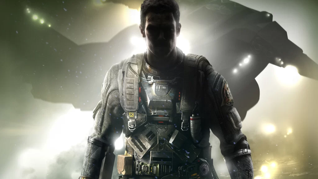 soldier futuristic armor lights background intense