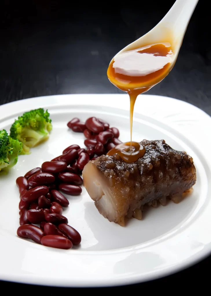 Soy Sauce Glazed Fish Brown Color White Plate