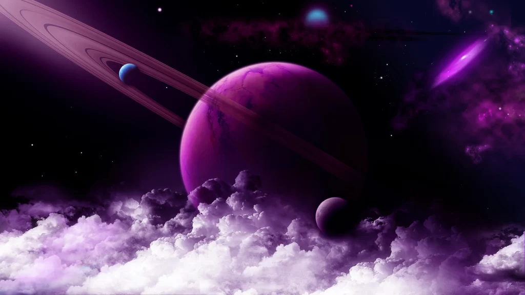 space planets rings stars clouds