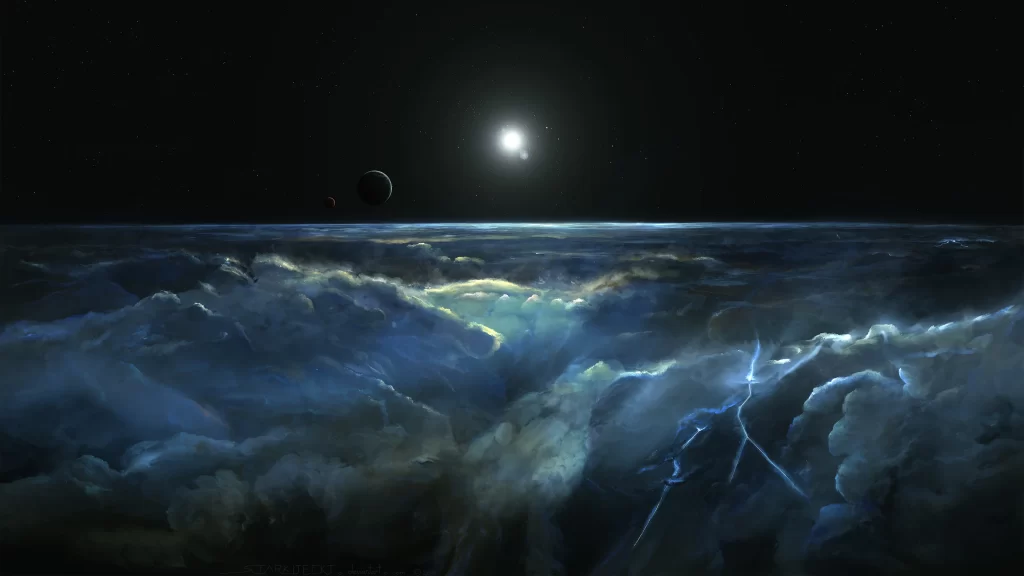 space planets stars clouds lightning cosmic universe