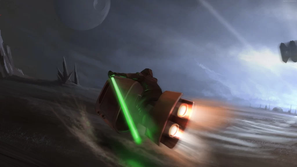 speeder bike lightsaber desert chase adventure fantasy