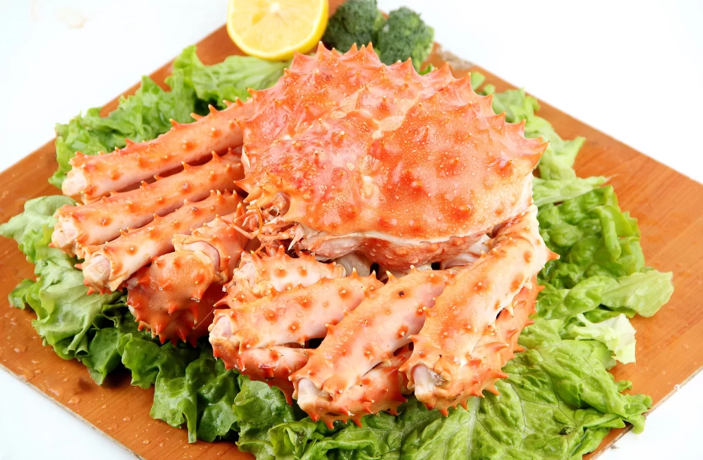 Spiny Crab Red Shell Green Lettuce Fresh