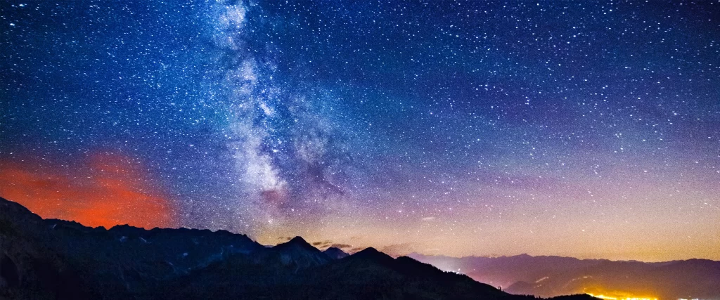 Starry Sky Mountains Milky Way Night Horizon Lights