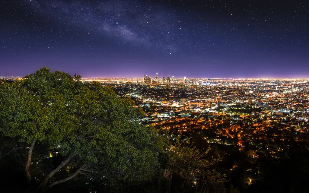 stars city lights night sky urban landscape nature