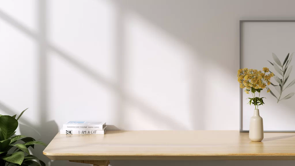 Sunlit Minimalist Wooden Desk Interior