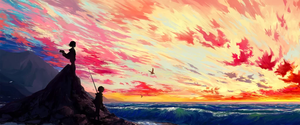 sunset ocean waves sky clouds