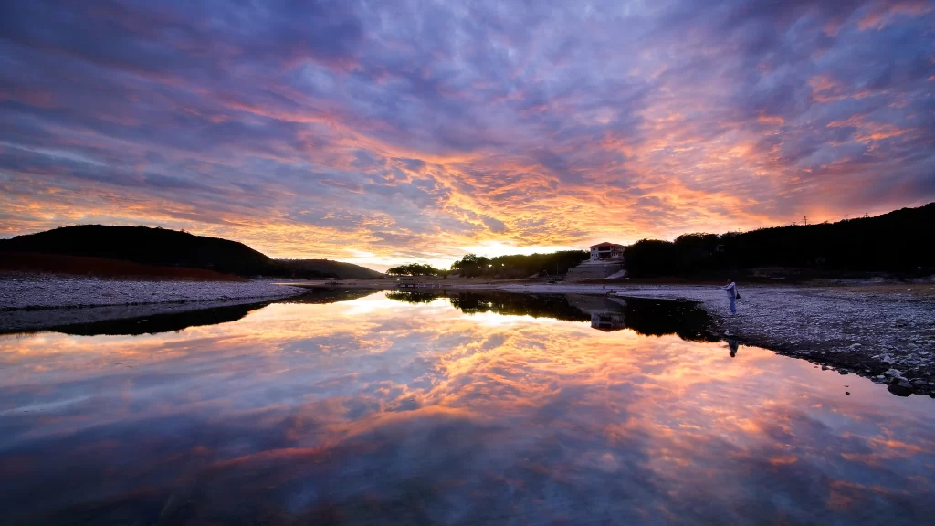 sunset reflection water sky clouds landscape