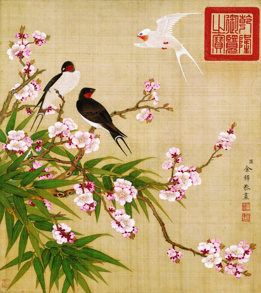Swallows Peach Blossom Bamboo Yu Zhi
