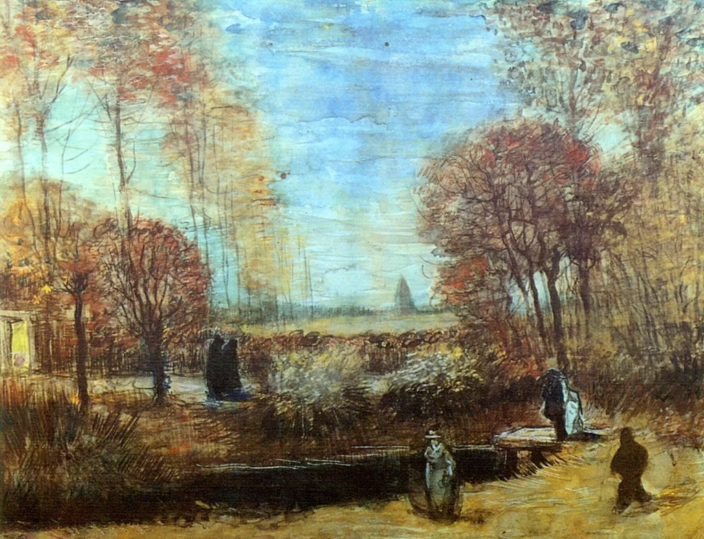 The Parsonage Garden at Nuenen with Pond and Figures Van Gogh