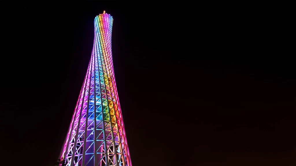 Tower Night Colorful Lights Modern Architecture Skyline