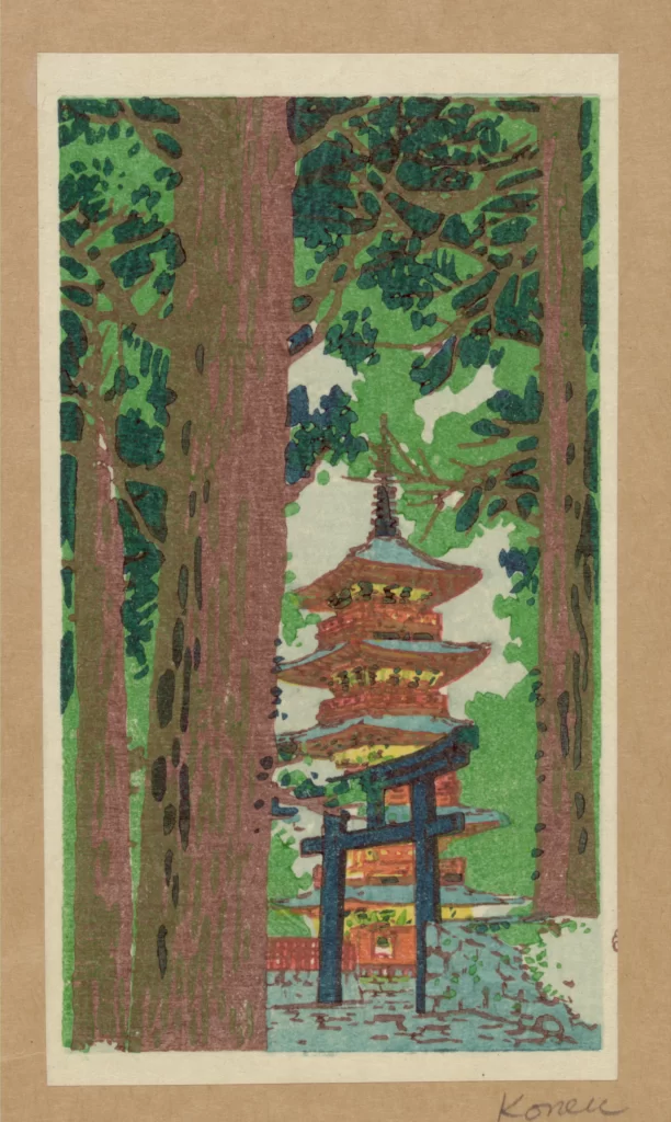 Traditional Architecture Pagoda Greenery Trees Serene Artistic Style