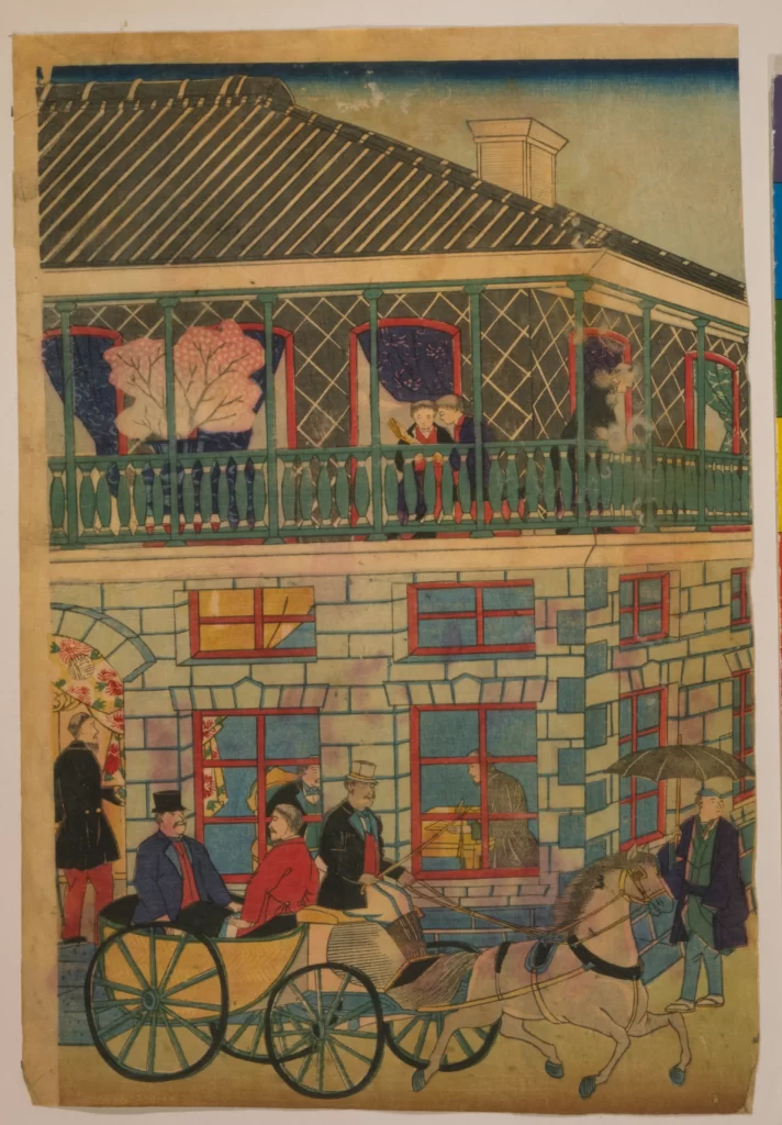 Traditional Art Historical Scene Horse-drawn Carriage Cultural Depiction Architectural Style