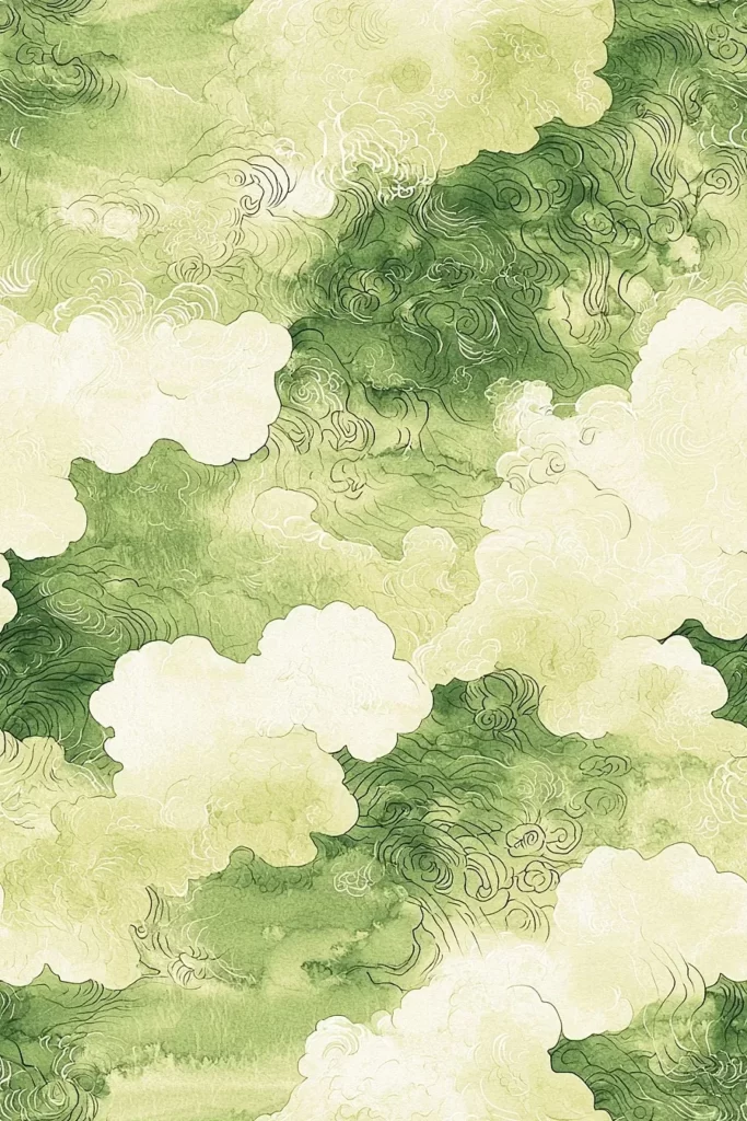 Traditional Chinese Clouds Green White Pattern Artistic
