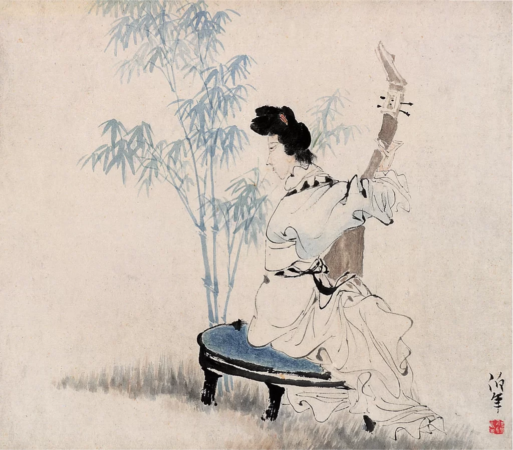 Traditional Chinese ink painting musician Ren Bonian