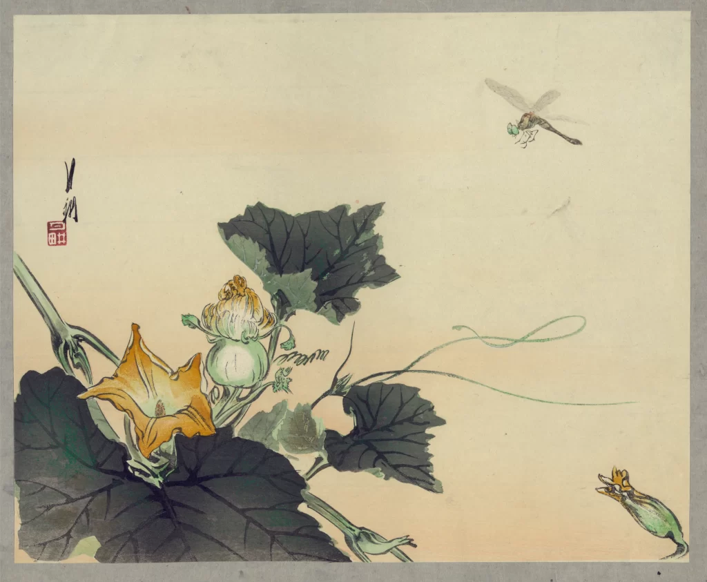 Traditional Chinese Painting Dragonfly Flowers Green Leaves Ink Wash Natural Elements