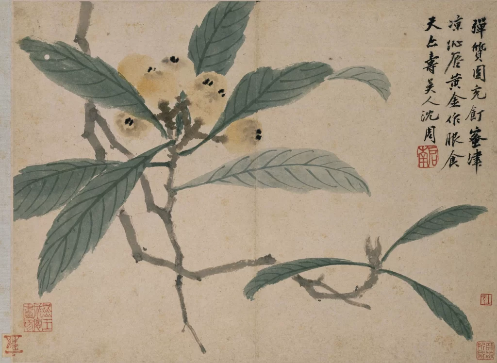 Traditional ink wash botanical serene detailed harmonious Shen Zhou