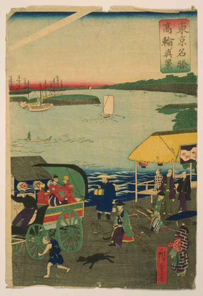 Traditional Japan Edo Period Woodblock Print Harbor Scene Cultural Depiction