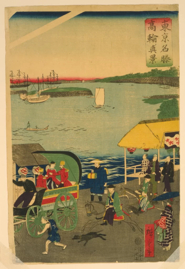 Traditional Japan Edo Period Woodblock Print Harbor Scene Cultural Depiction
