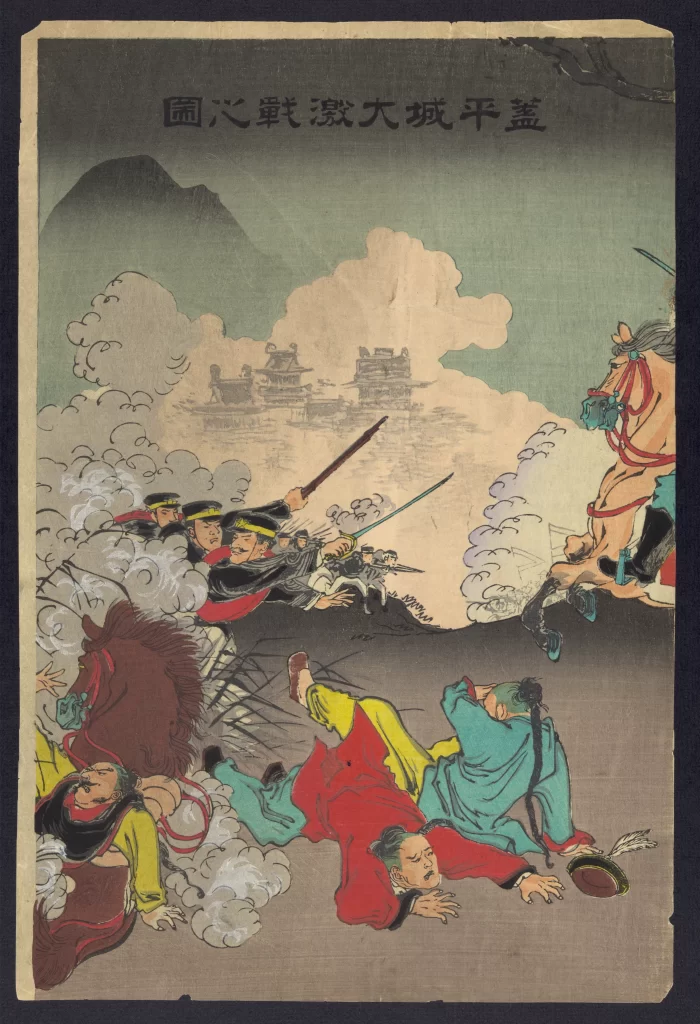 Traditional Japanese Art Battle Scene Vibrant Colors Historical Dynamic Composition