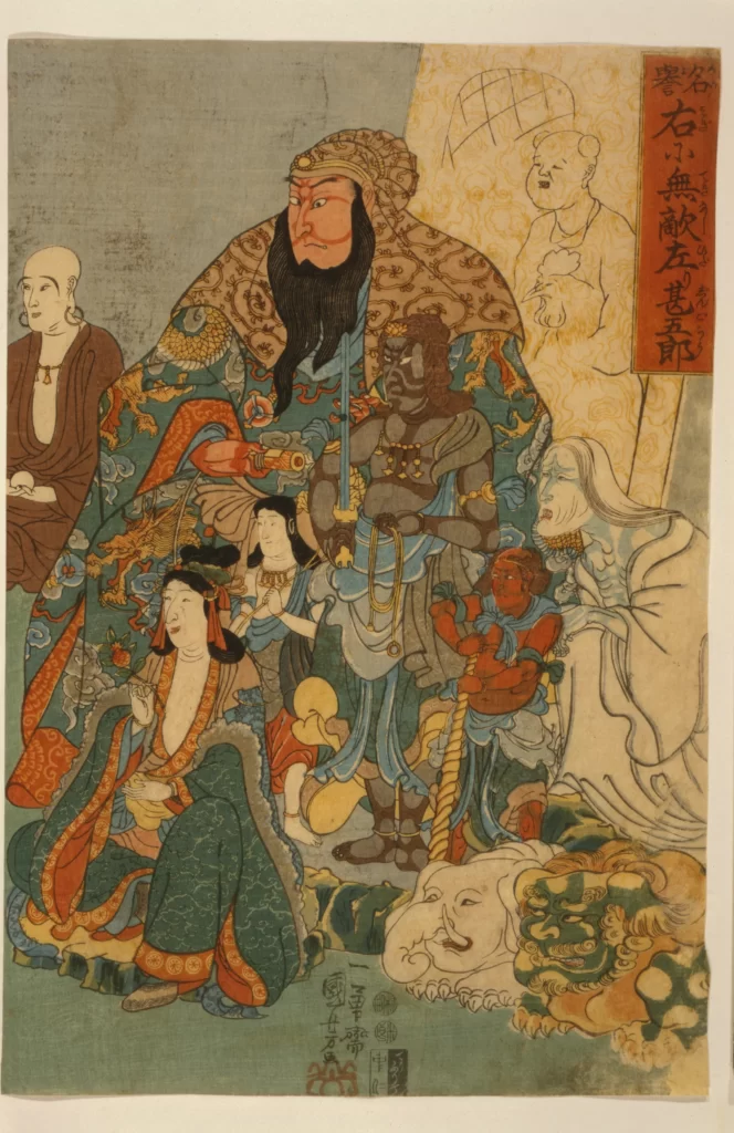 Traditional Japanese Art Colorful Figures Cultural Depiction Historical Scene Intricate Patterns Artistic Expression