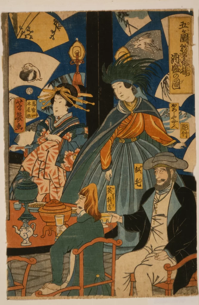Traditional Japanese Art Cultural Exchange Historical Scene Foreign Visitors Ukiyo-e Print