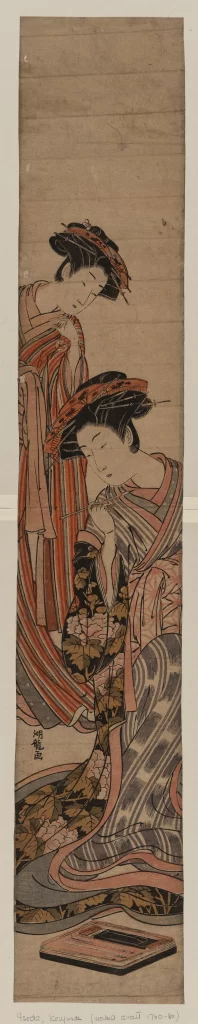 Traditional Japanese Art Elegant Women Red And Black Intricate Patterns Historical Style