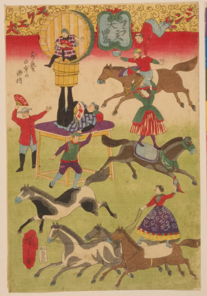 Traditional Japanese Art Equestrian Performance Colorful Costumes Dynamic Scene Cultural Heritage