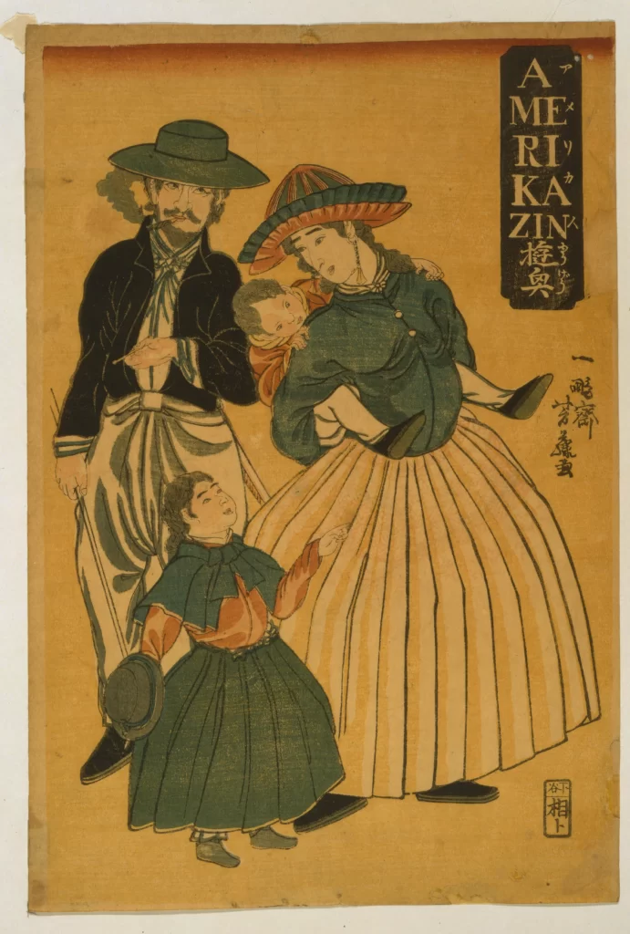 Traditional Japanese Art Family Cultural Attire Historical Illustration Woodblock Print
